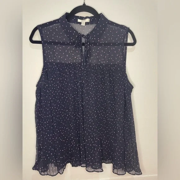 LC Lauren Conrad Blue Sleeveless Blouse with Mandarin Collar - Picture 3 of 7